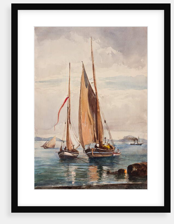 Fishing boats and steamship, with additions by Prince Alfonso Maria di Borbone by Giacinto Gigante