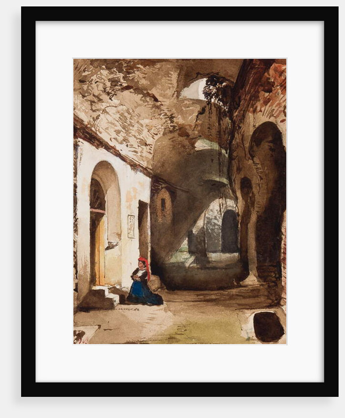 Woman praying at vaulted shrine in the amphitheatre of Pozzuoli, with additions by Princess Maria Annunziata di Borbone by Giacinto Gigante