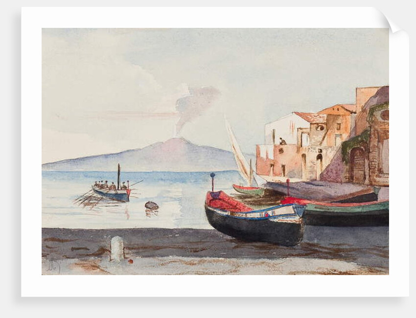 Vesuvius from Sorrento, with additions possibly by Princess Maria Annunziata di Borbone by Giacinto Gigante