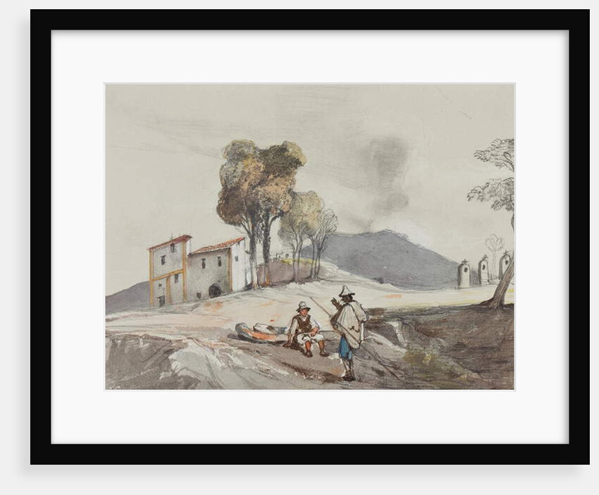 Shepherds with Vesuvius in the distance, with additions by a Borbone pupil by Giacinto Gigante