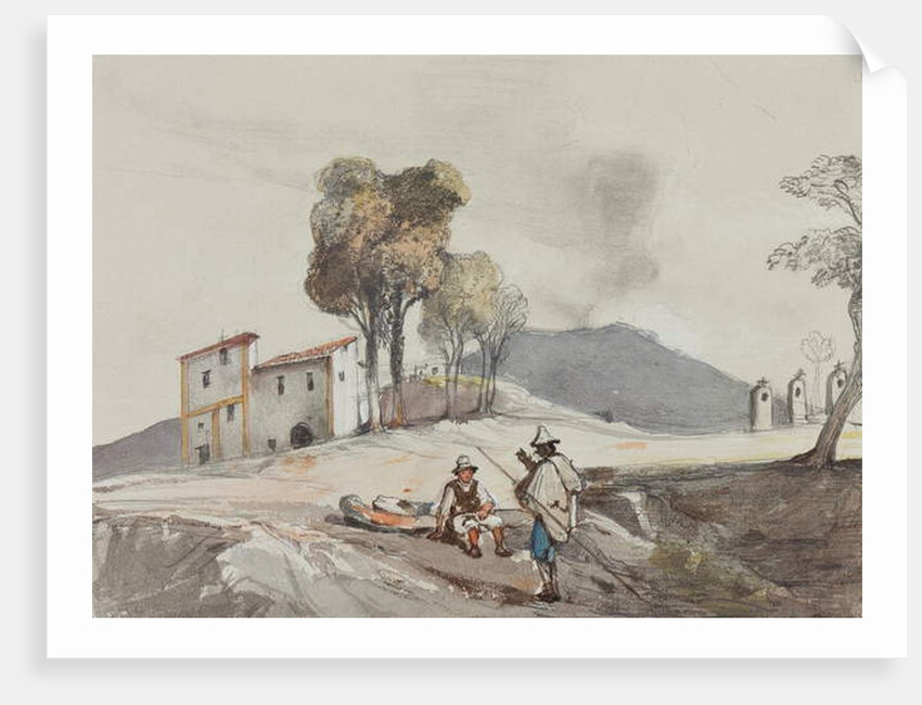 Shepherds with Vesuvius in the distance, with additions by a Borbone pupil by Giacinto Gigante