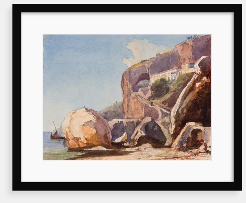 The Capuchin Monastery at Amalfi from the beach, with additions by a Borbone pupil by Giacinto Gigante