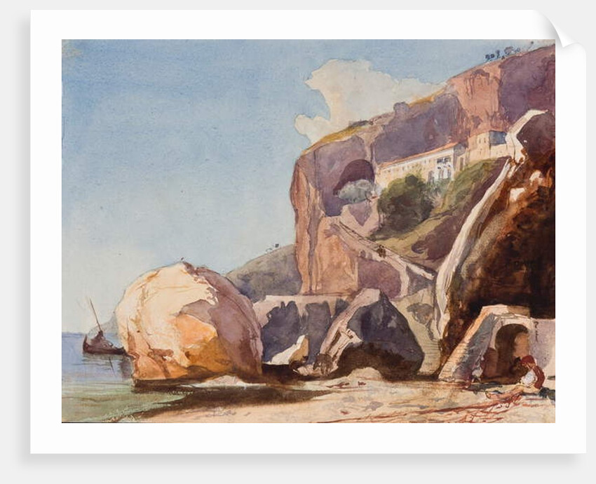 The Capuchin Monastery at Amalfi from the beach, with additions by a Borbone pupil by Giacinto Gigante