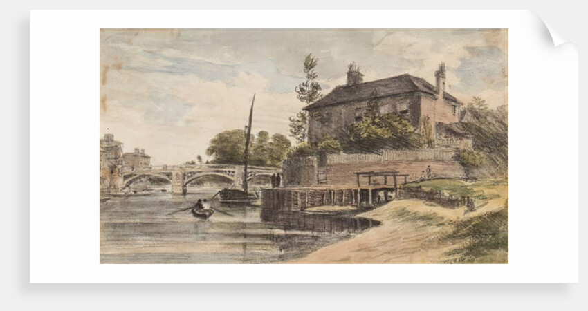 Berkshire: Windsor Bridge from the meadow going to Clewer, Mr Collins' House, Young Cramer and Blagsom in the boat, 18 July 1832 by William Crotch