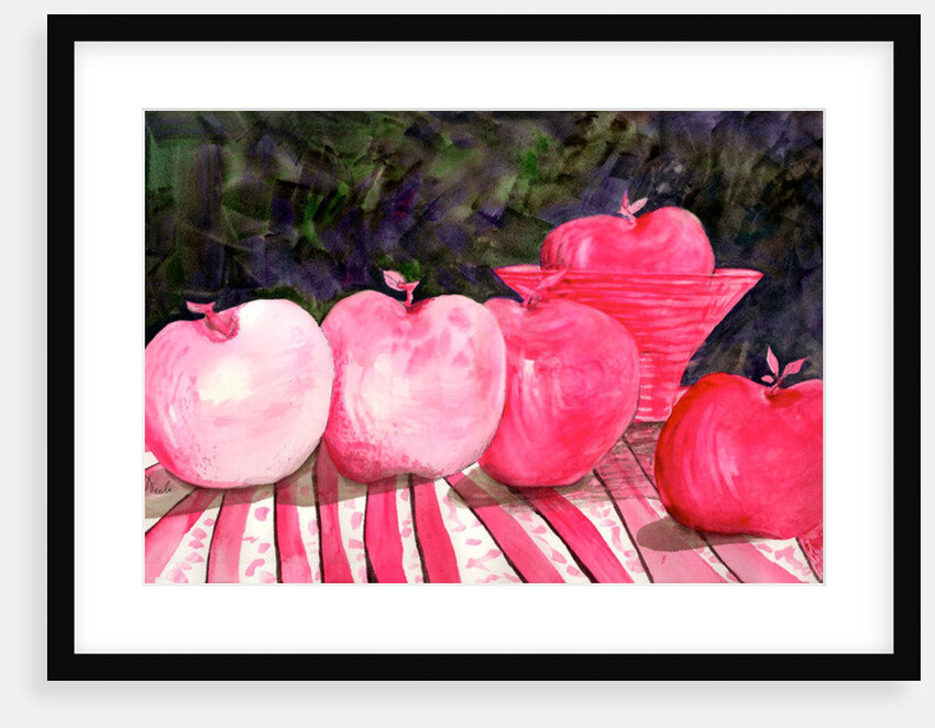 cranberry glass and pink apples by Neela Pushparaj