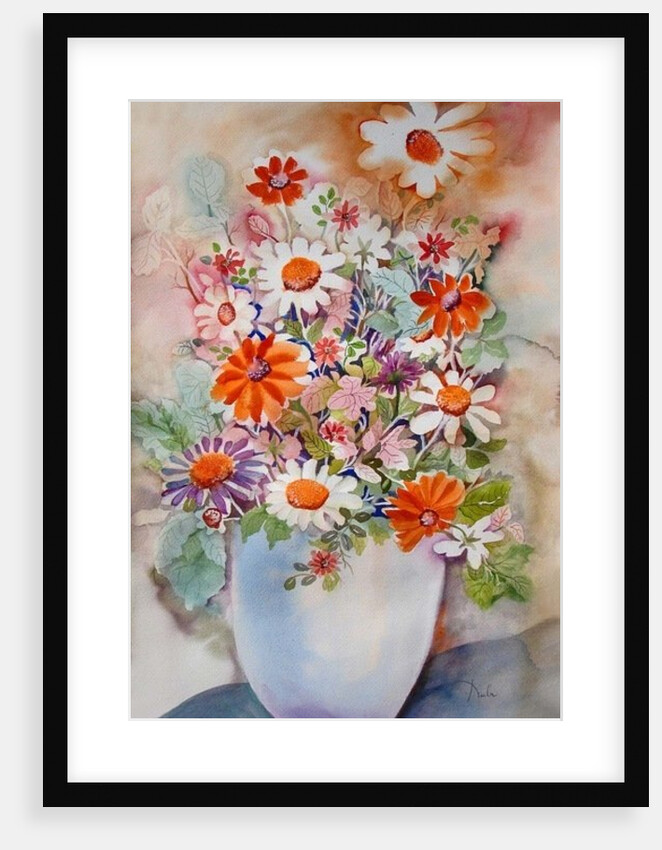 White vase with daisies by Neela Pushparaj