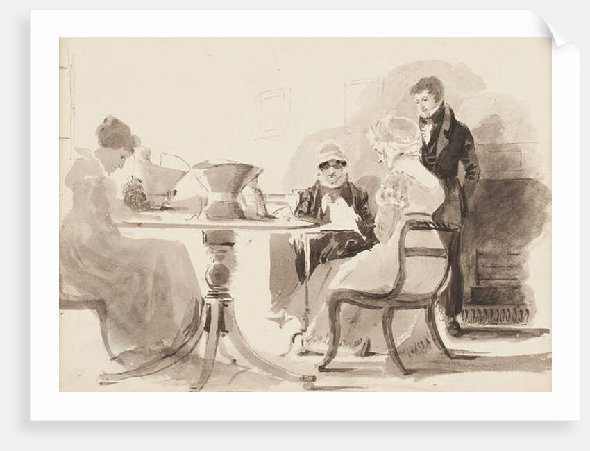 Man standing at a table with three seated women by John Harden