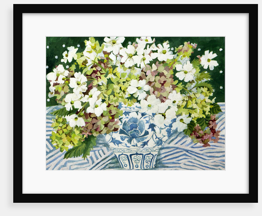 Cosmos and hydrangeas in a chinese vase, 2013 by Jennifer Abbott