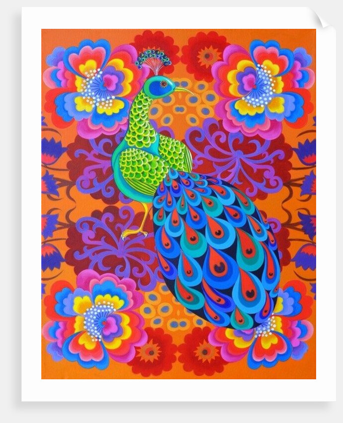 Peacock with flowers, 2015 by Jane Tattersfield