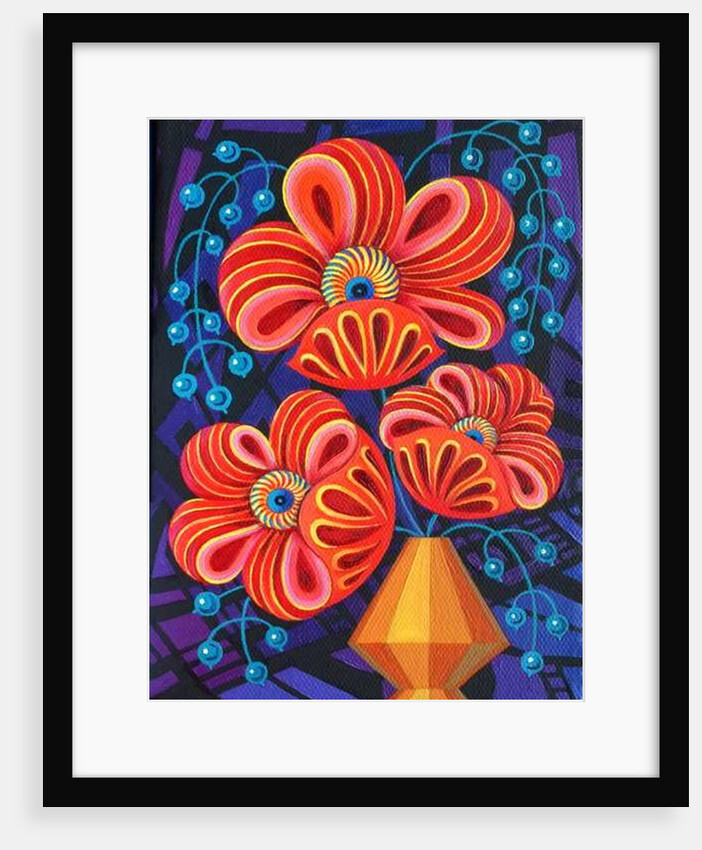 Red blooms with berries, 2016 by Jane Tattersfield
