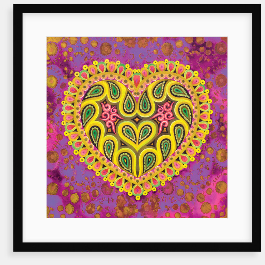 Valentine's folk heart on pink, 2016 by Jane Tattersfield