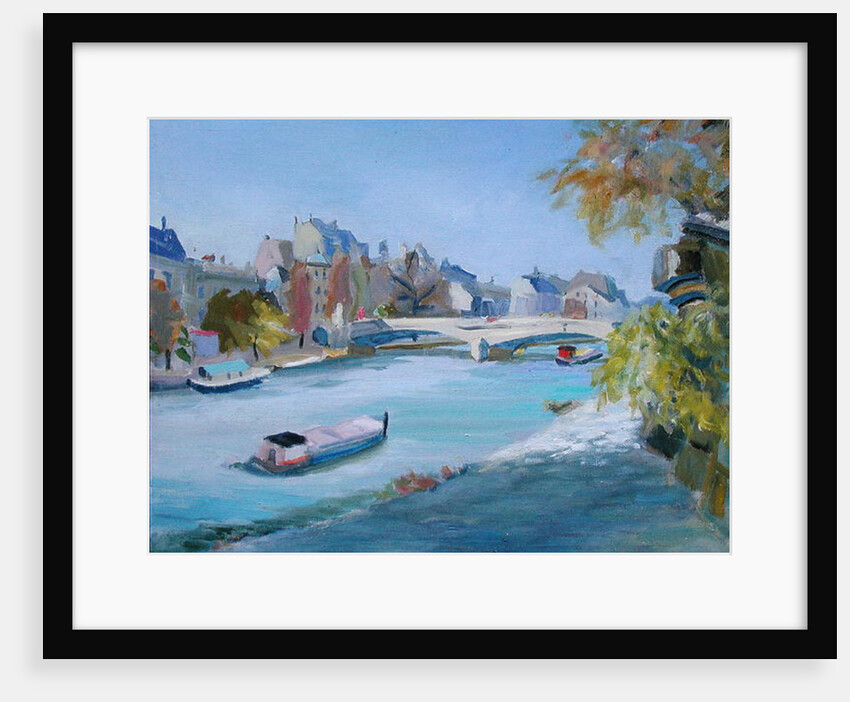Barge sailing down the river Seine in Paris by Anne Durham