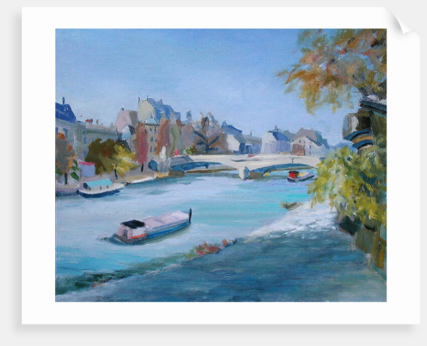 Barge sailing down the river Seine in Paris by Anne Durham