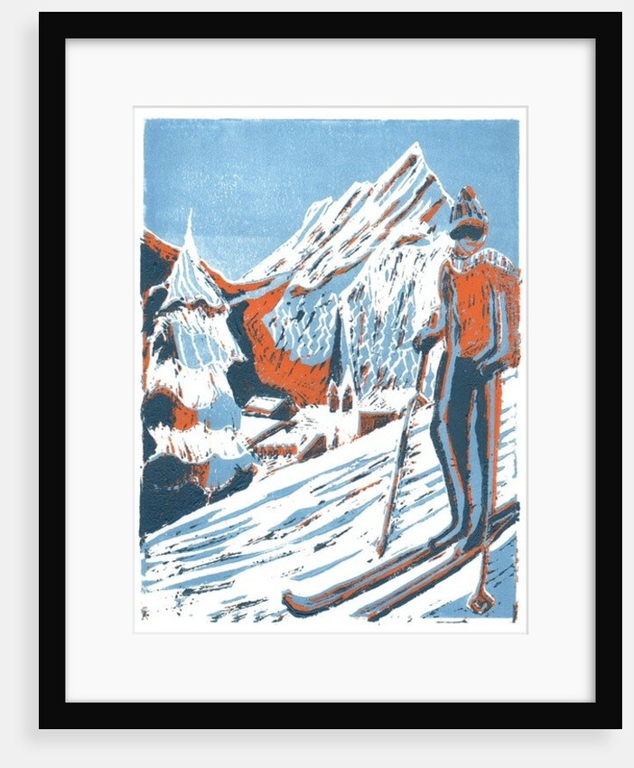 Ski, 2015, linoprint by Charlotte Orr