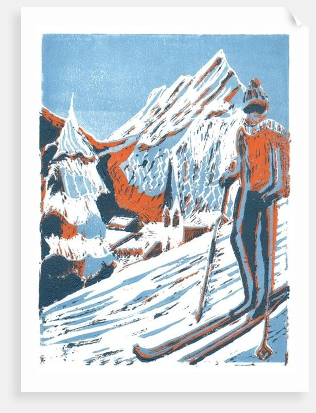 Ski, 2015, linoprint by Charlotte Orr
