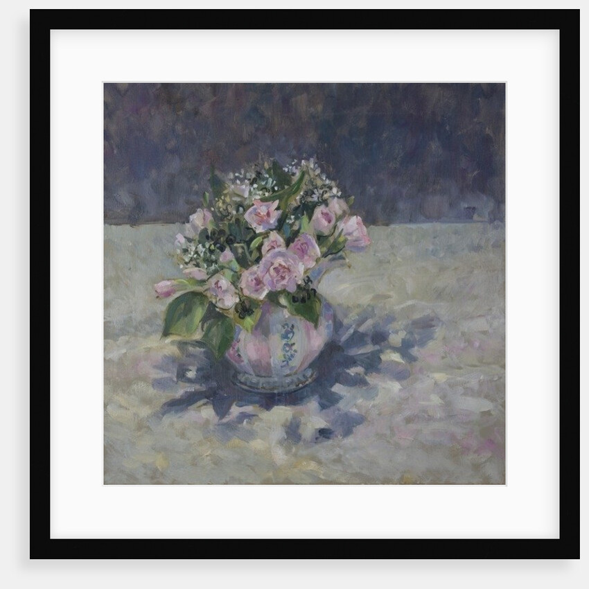 Pinks in stripey jug, 2013 by Sue Wales