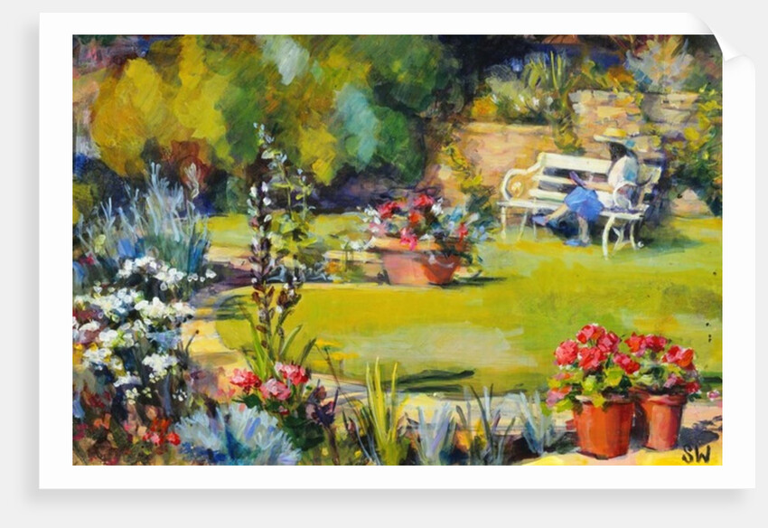 Reading in the garden, 1995 by Sue Wales