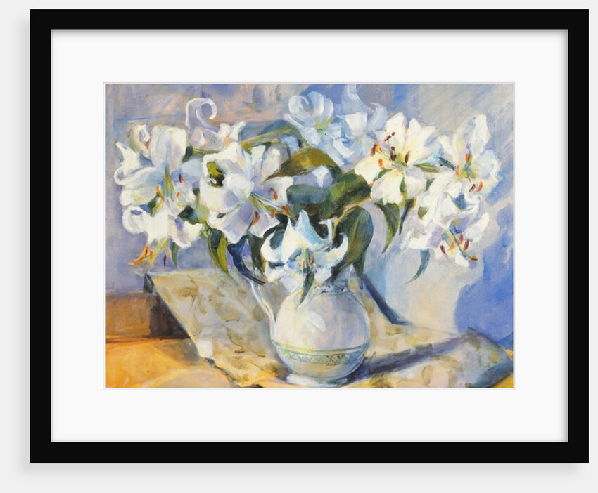 Lilies in white jug, 2000 by Sue Wales