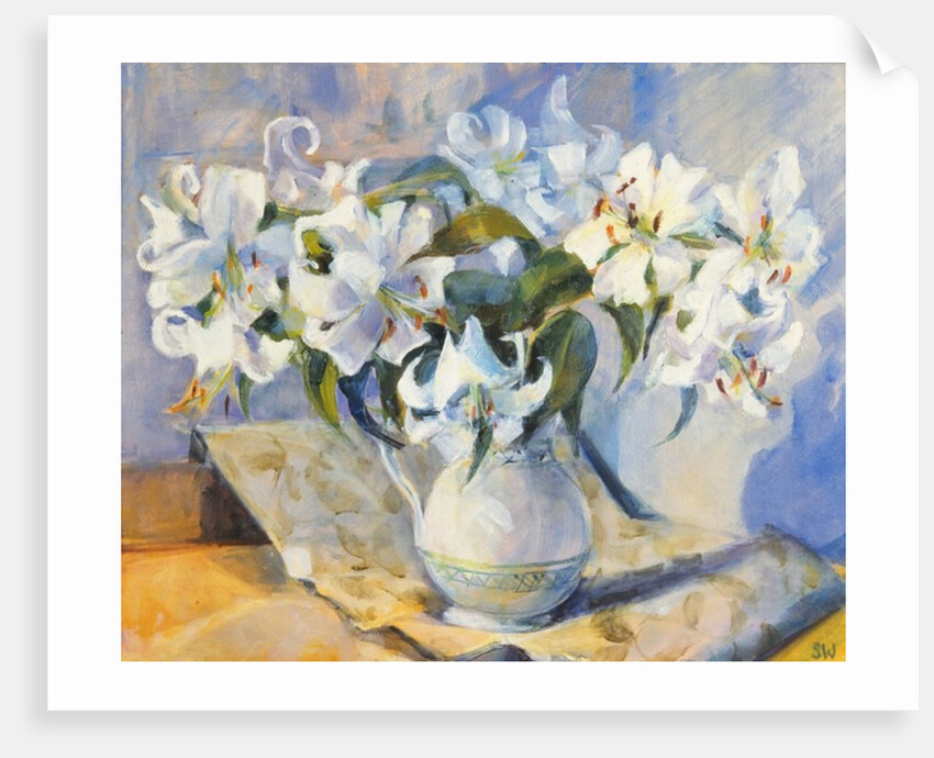 Lilies in white jug, 2000 by Sue Wales