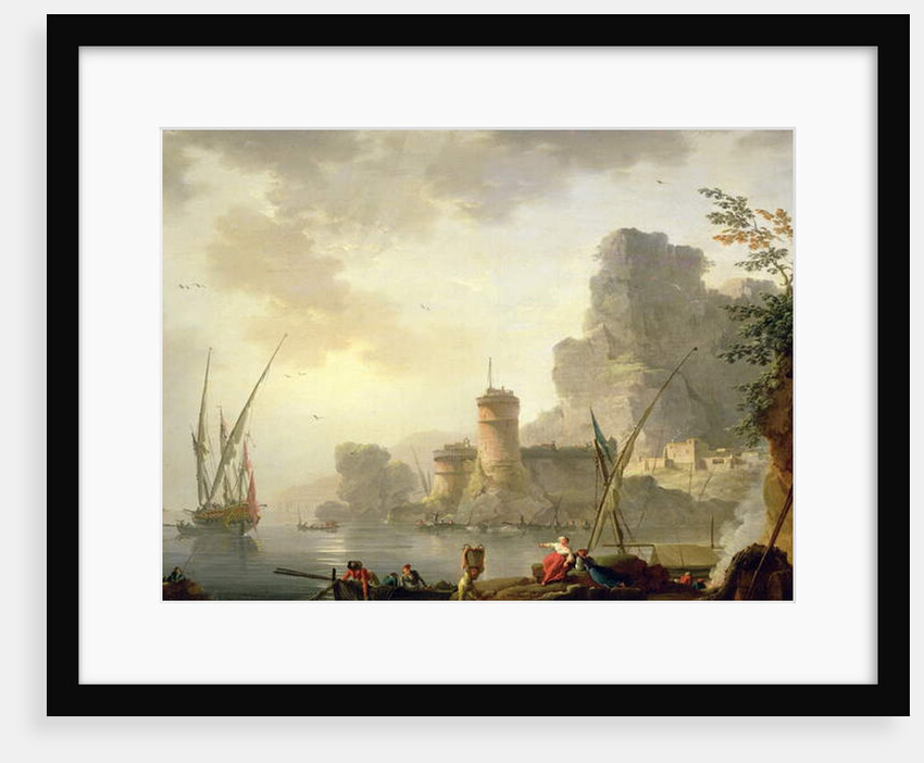 A Mediterranean Harbour Scene at Sunset by Charles Francois Lacroix de Marseille