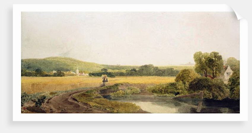 A Cornfield by a Backwater near a Village in the Thames Valley by Peter de Wint