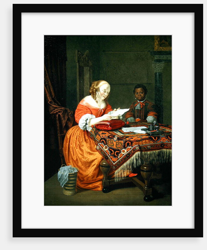 A Woman Reading a Letter with a Negro Page in Attendance, 1670 by Michiel van Musscher