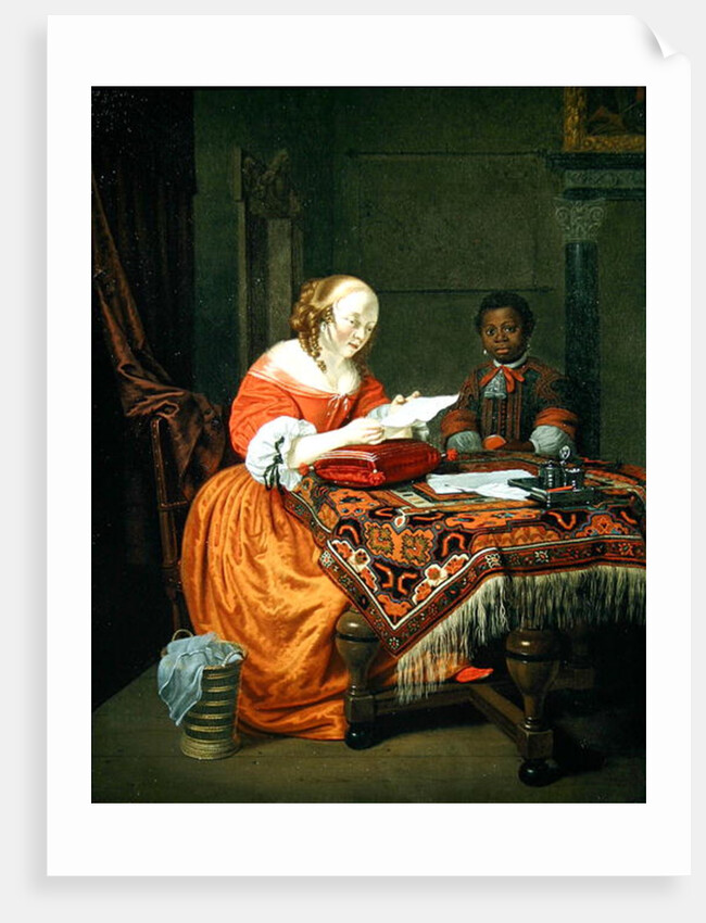 A Woman Reading a Letter with a Negro Page in Attendance, 1670 by Michiel van Musscher