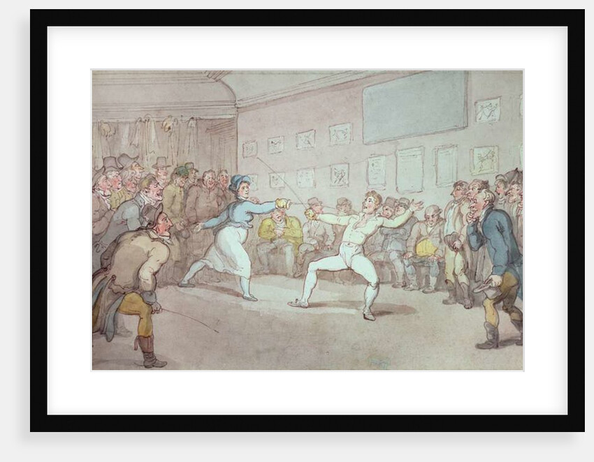 A Fencing Duel, probably depicting The Chevalier d'Eon, dressed as a woman by Thomas Rowlandson