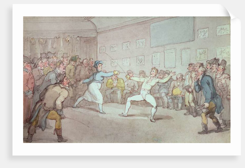 A Fencing Duel, probably depicting The Chevalier d'Eon, dressed as a woman by Thomas Rowlandson
