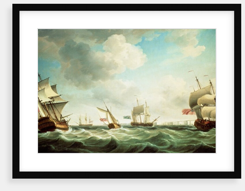 East Indiamen and a smack-rigged Royal Yacht in a breeze off the Downs by Charles Brooking