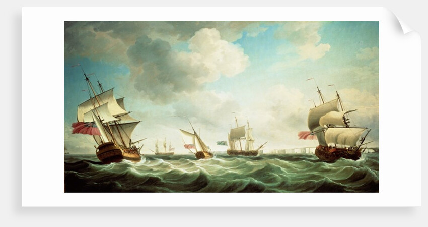 East Indiamen and a smack-rigged Royal Yacht in a breeze off the Downs by Charles Brooking