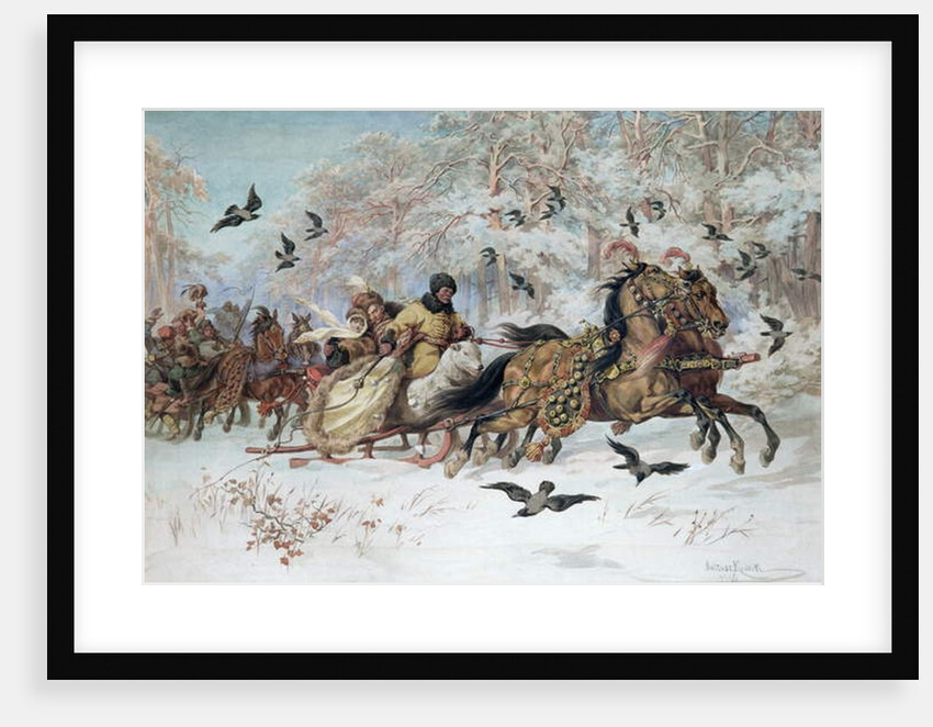 Olenka and Kmicic in a Sleigh, 1885 by Juliusz Fortunat Kossak