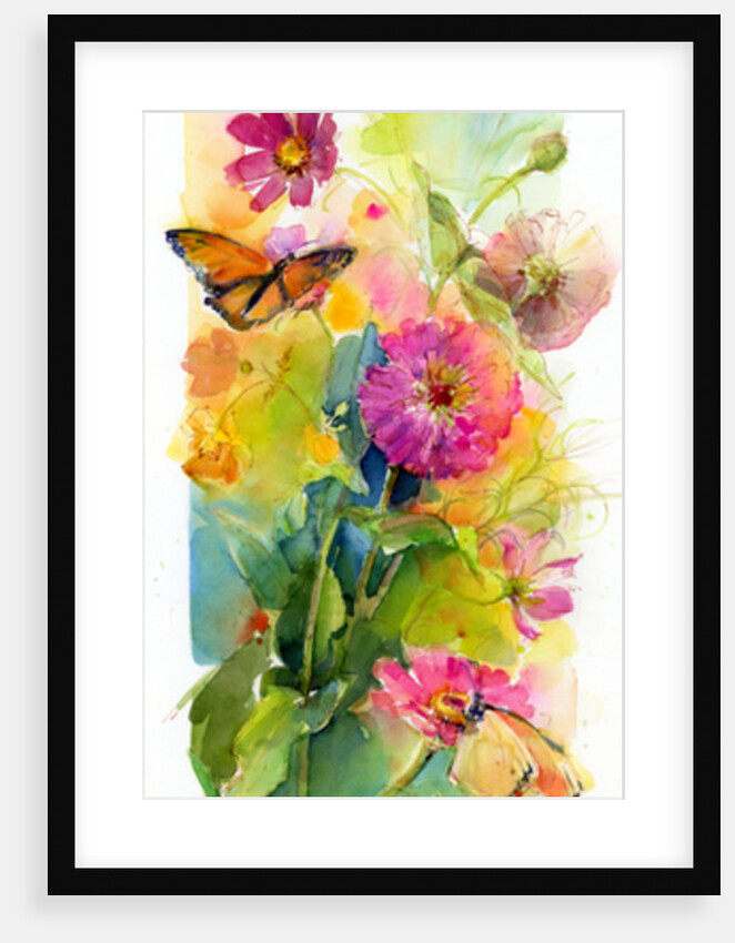 Zinnias and butterflies, 2015 by John Keeling
