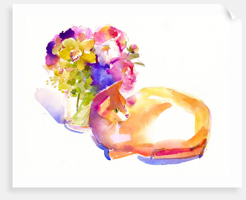 Orange cat with Flowers, 2014 by John Keeling