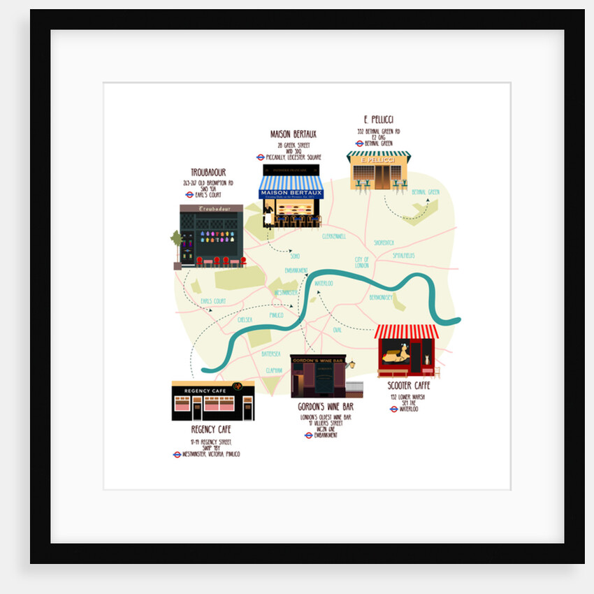 Map of Unique London Eateries and Bars, 2017 by Claire Huntley
