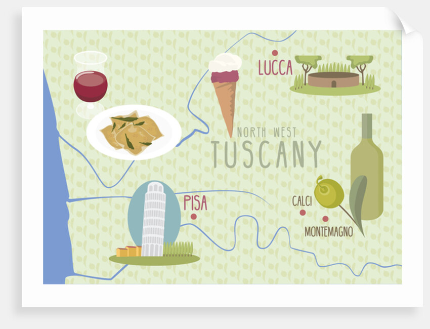 Map of Lucca and Pisa, Tuscany, Italy, 2017 by Claire Huntley