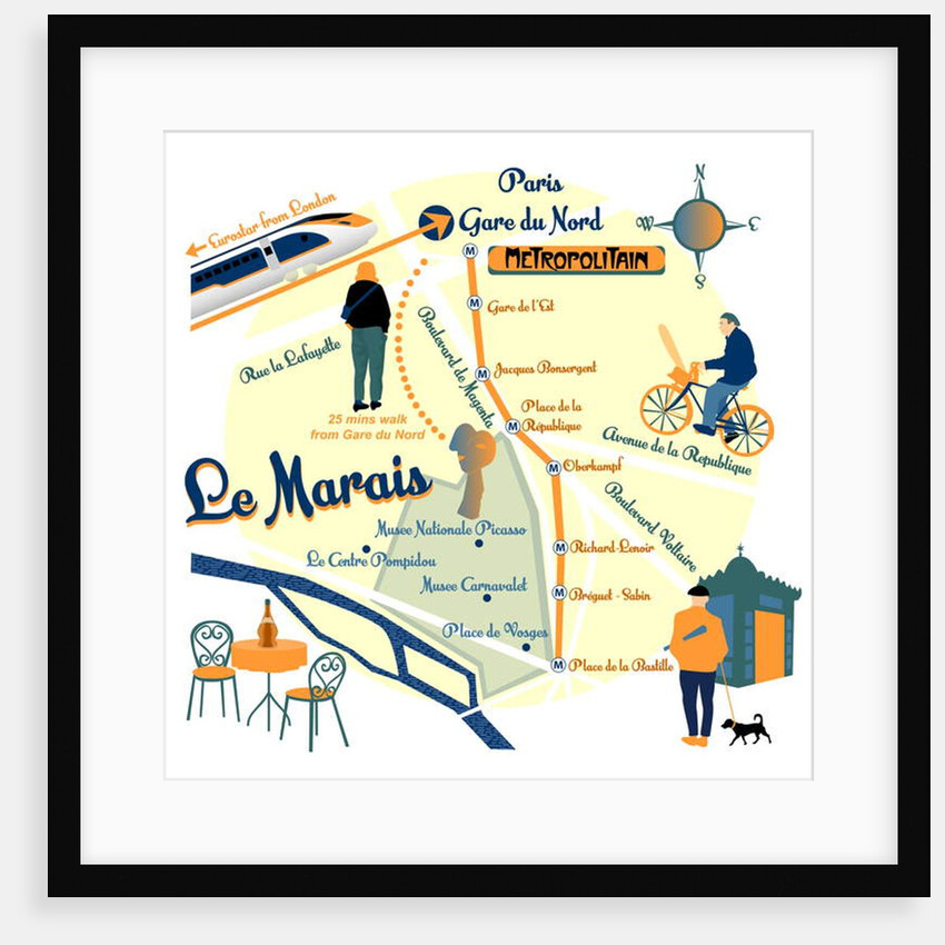 Map of Le Marais, Paris, 2017 by Claire Huntley