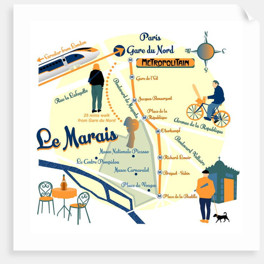 Map of Le Marais, Paris, 2017 by Claire Huntley