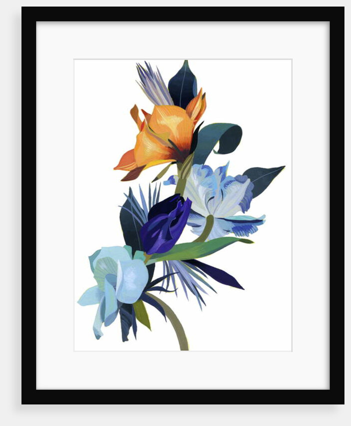 Light blue flowers and orange flowers by Hiroyuki Izutsu