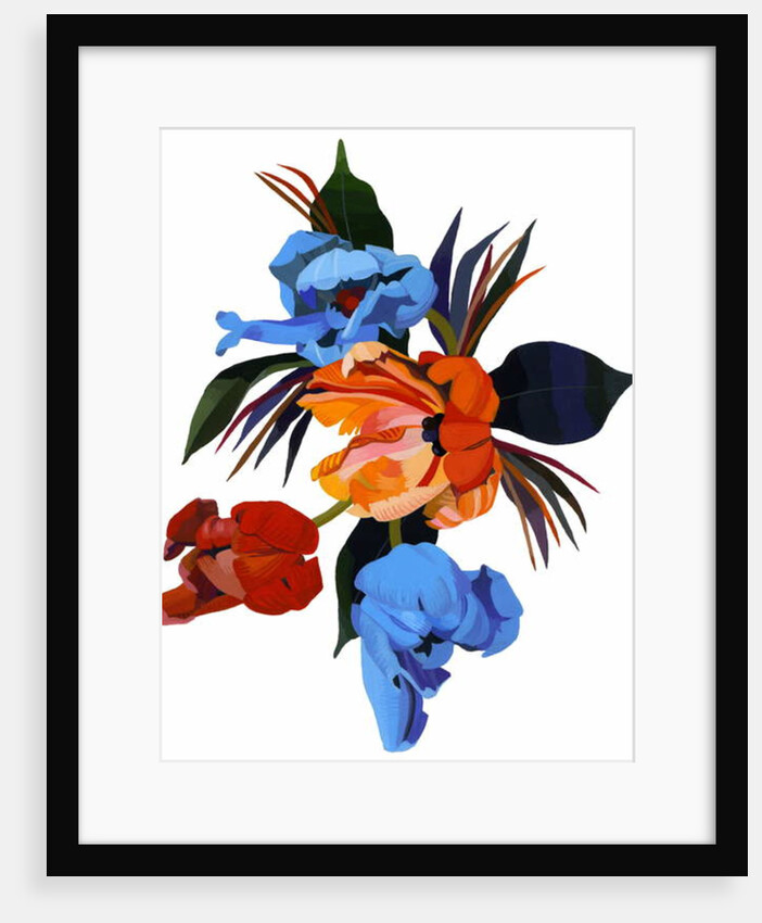 Red and Orange and light blue tulips by Hiroyuki Izutsu