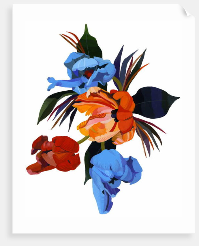 Red and Orange and light blue tulips by Hiroyuki Izutsu