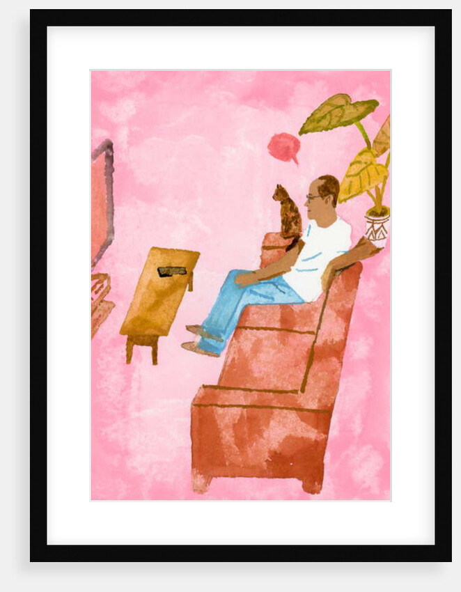 A man watching TV with a cat, 2016 by Hiroyuki Izutsu