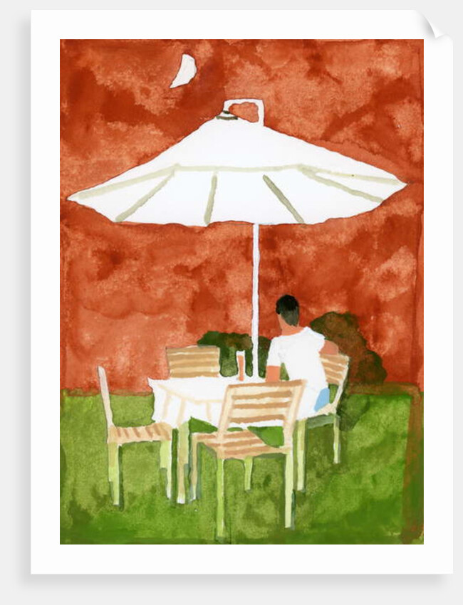 A guy looking at the moon and drinking beer, 2016 by Hiroyuki Izutsu