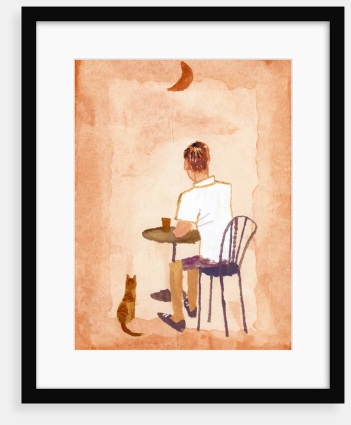 Drink coffee at the cafe while watching the moon, 2016 by Hiroyuki Izutsu