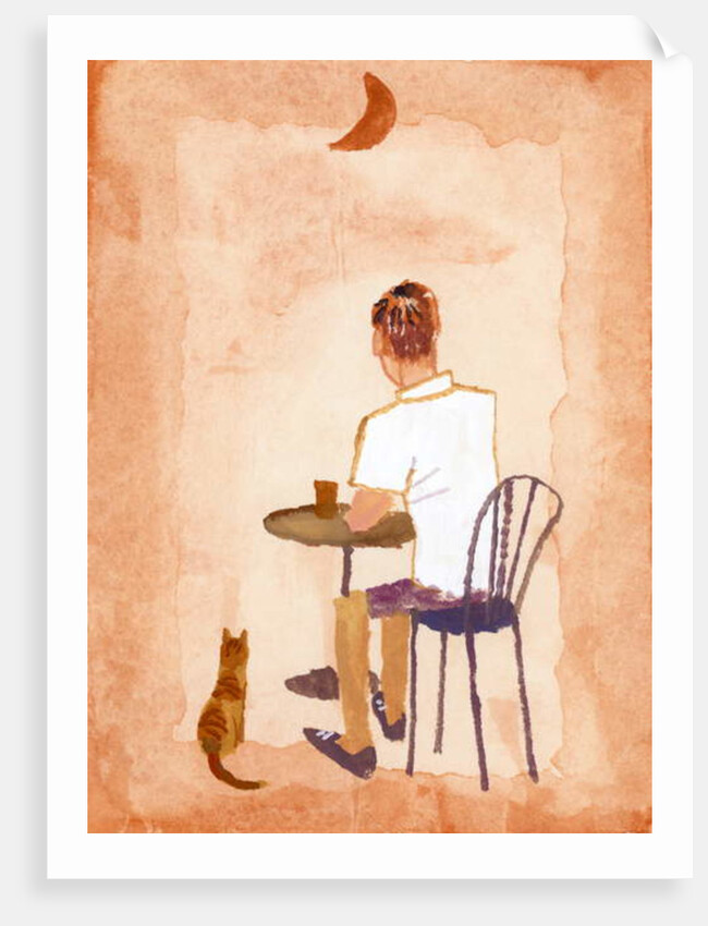 Drink coffee at the cafe while watching the moon, 2016 by Hiroyuki Izutsu