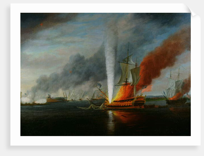 The Burning of H.M.S. Augusta in 1777 by English School