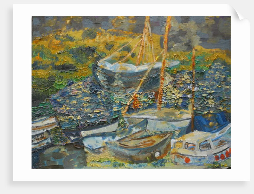 Mousehole harbour, resting boats, 2014 by Cosima Duggal