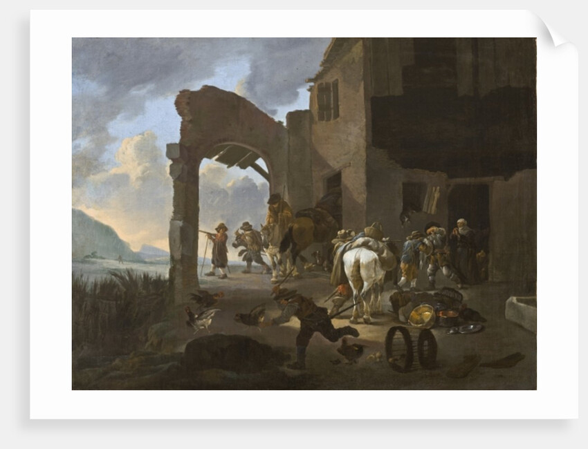 Soldiers looting a peasant family, c.1650 by Johannes Lingelbach