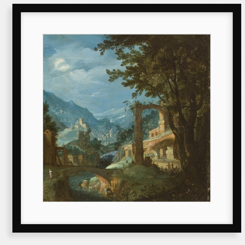 Landscape with bridge by Gillis van Valckenborch