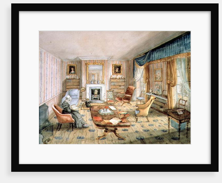 The Drawing Room, White Barnes, f.55 from an 'Album of Interiors', 1843 by Charlotte Bosanquet